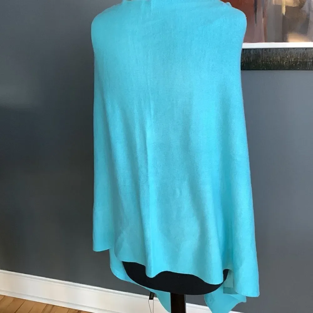 Soft turquoise V neck sweater cape. Asymmetrical front hem. NWT. one size.